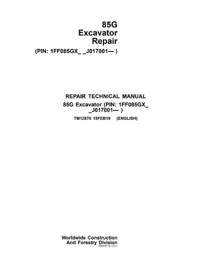 John Deere 85G Excavator Technical Manual