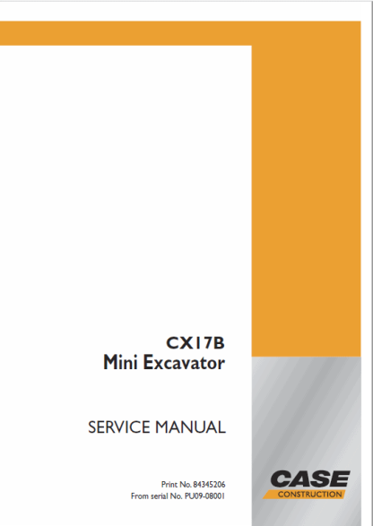 Case CX17B Mini Excavator Service Repair Manual