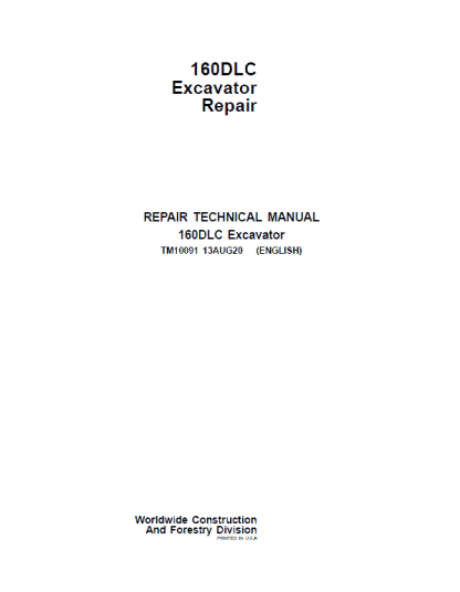 John Deere 160DLC Excavator Technical Manual