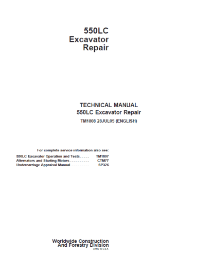 John Deere 550LC Excavator Technical Manual TM1808