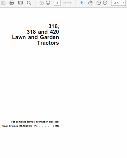 John Deere 316, 318 and 420 Lawn and Garden Tractor Technical Manual