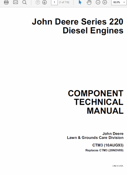John Deere 220 Series Diesel Engines Component Technical Manual