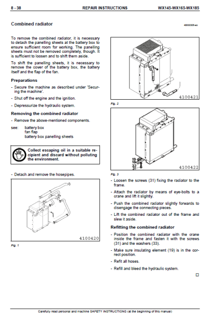 Case WX145, WX165 and WX185 Excavator Service Manual