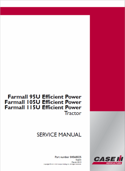 Case Ih Farmall 95U, 105U, 115U Pro EP Tractor Service Manual