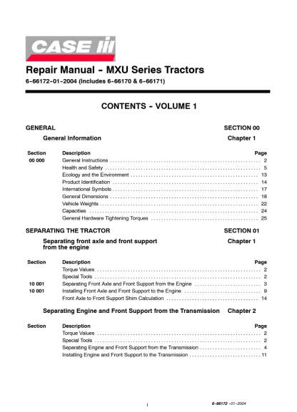 Case IH MXU 100,110,125,135,115 Service Manual