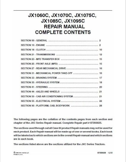 Case IH JX1060C, JX1070C ,JX1075C ,JX1085C, JX1095C Tractor Service Manual
