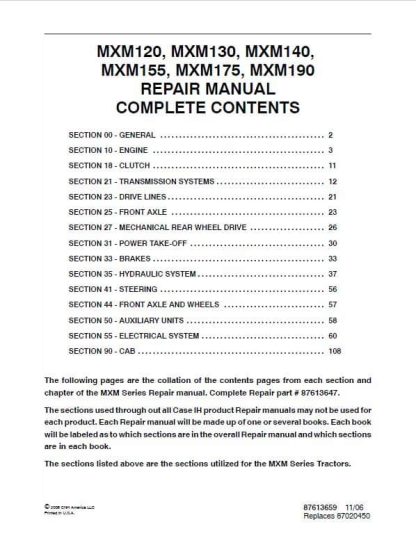 Case IH MXM120, MXM130, MXM140, MXM155, MXM175, MXM190 Tractor Service Manual