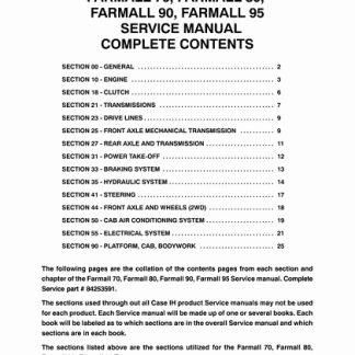Case IH Farmall Tractors 70, 80 ,90 ,95 Service Manual