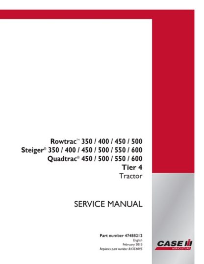 Case IH Rowtrac 350, 400, 450 ,500 Tier 4 Tractor Service Manual
