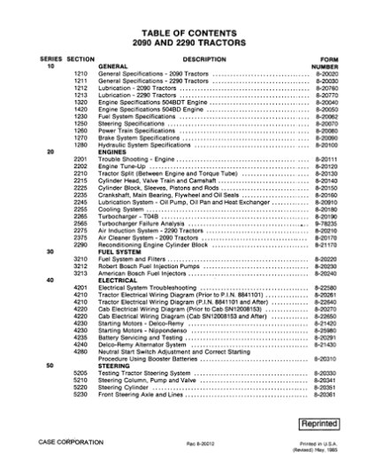 Case 2090 And 2290 Tractor Service Manual