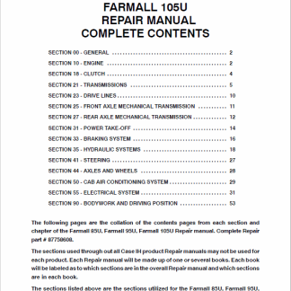 Case Farmall 85U,95U,105U Tractors Service Manual