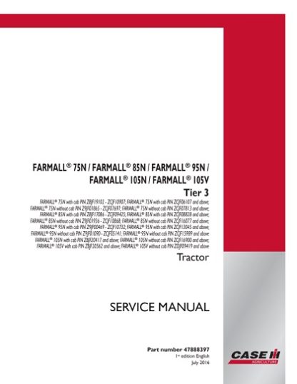 Case IH Farmall 75N, 85N, 95N, 105N, 105V Tractor Service Manual