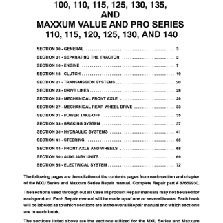 Case Tractor MXU 100 110 115 125 130 135 Maxxum 140 Pro Series Service Manual