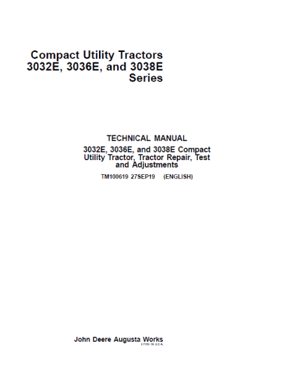 John Deere 3032E, 3036E, 3038E Compact Tractors Service Manual