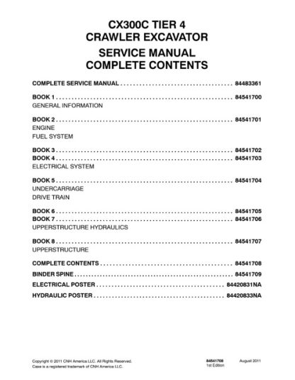 Case CX300C Tier 4 Crawler Excavator Service Manual Download