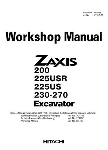 Hitachi Zaxis 200 225 230 270 Excavator Workshop Manual