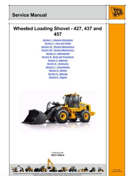 JCB 427, 437, 457 T4i Wheeled Loader Shovel Service Manual