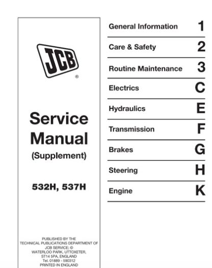 JCB Loadalls 532H, 537H Telescopic Handler Service Manual