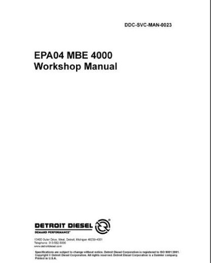 Detroit Diesel MBE4000 EPA04 Engine Service Repair Manual