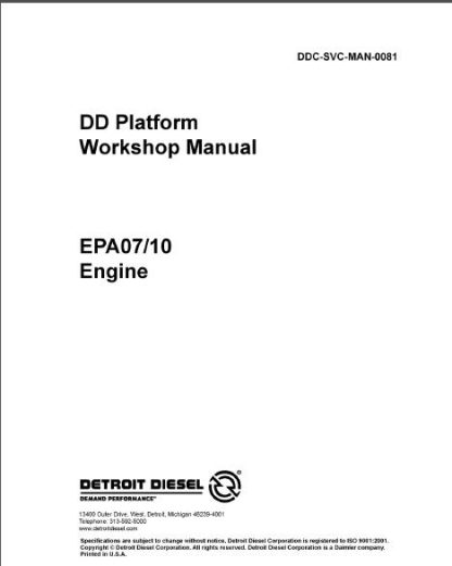 Detroit DD15 EPA07 Engine Service Repair Manual