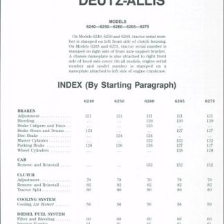 Deutz-Allis 6240, 6250, 6260, 6265, 6275 Tractor Shop Manual