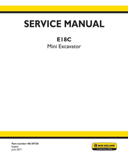 New Holland E18C Mini Excavator Workshop Manual